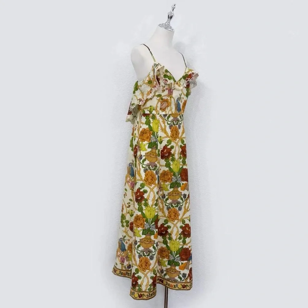 Alemais Floral Spaghetti-Strap Maxi Dress - Cream/Multicolor